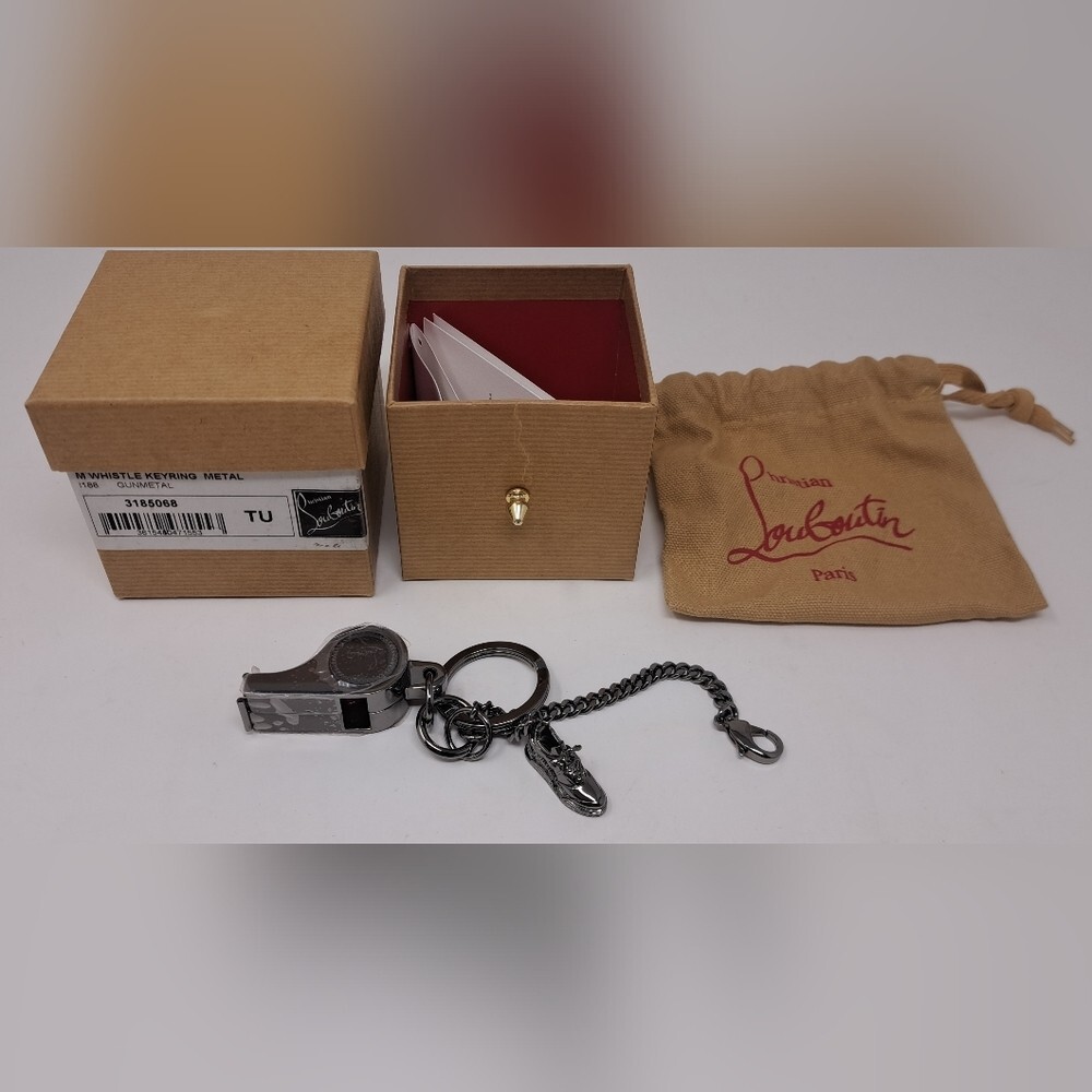 NWT Christian Louboutin Whistle Sneakers Red Sole Gunmetal Key Ring Bag Charm
